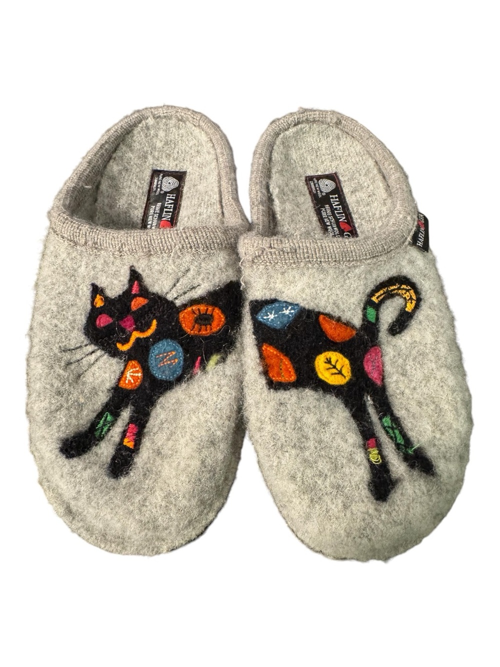 Haflinger Sassy Boiled Wool Cat Slippers Gray EU 39 US 9 EUC